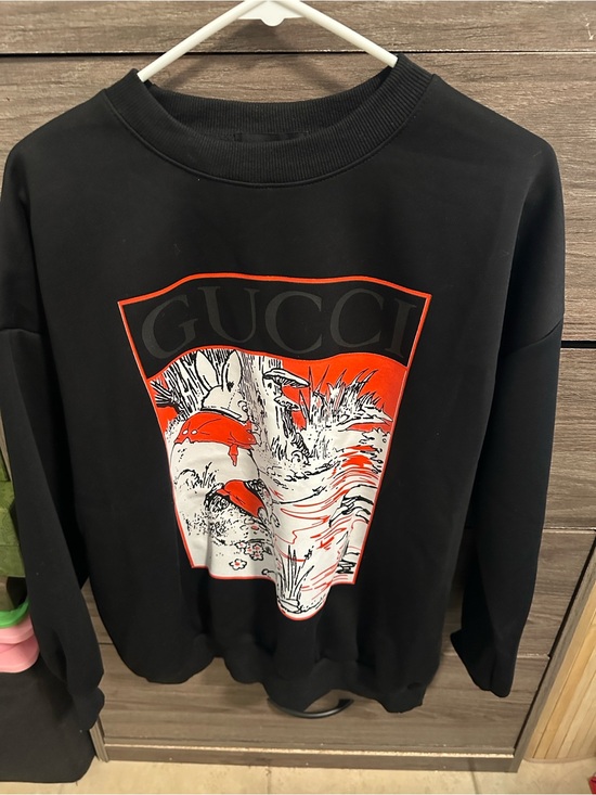 Guangzhou Sweaters - Black Crewneck Sweatshirt with Red and White Graphic size L